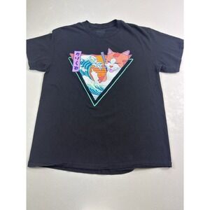 Cat Shirt Great Wave Spencer's Mens Black Short Sleeve Crew Neck Size Large